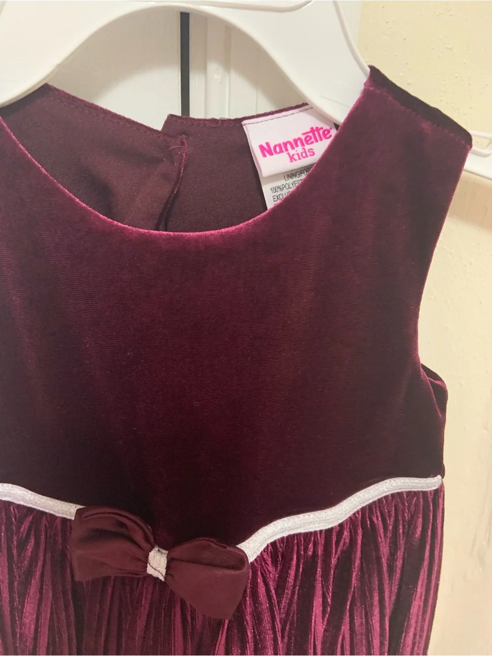 Nannette Girls' Burgundy Velvet Bow-Accent Party Dress